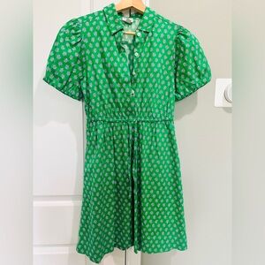Gently Used Size 00 J. Crew Green Shirt Mini Dress with Floral Print and Pockets